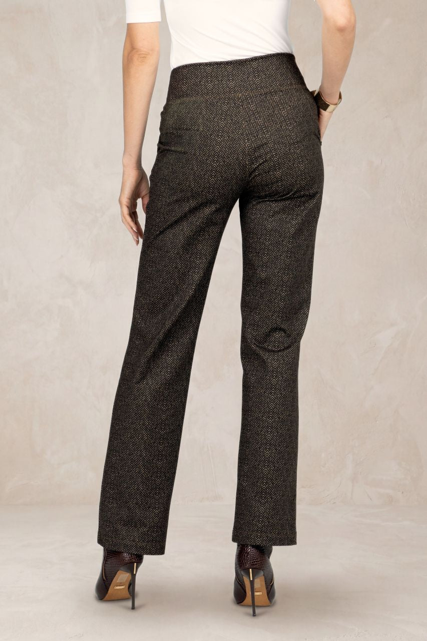 NINA STRAIGHT LEG PANT: HERRINGBONE CAMEL