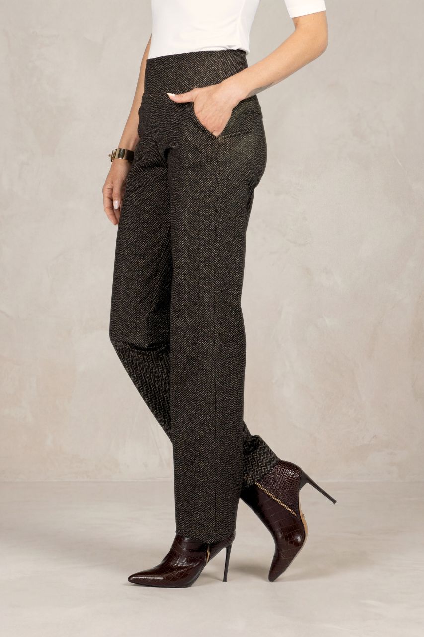 NINA STRAIGHT LEG PANT: HERRINGBONE CAMEL