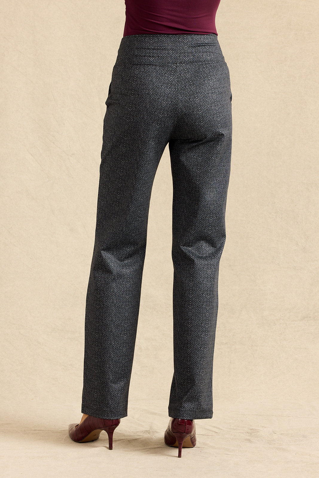 NINA STRAIGHT LEG PANT: CHARCOAL HERRINGBONE