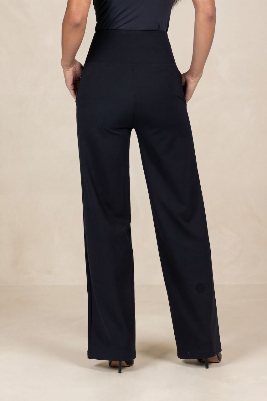 HIGH WAIST WIDE LEG PANT: BLACK PONTE