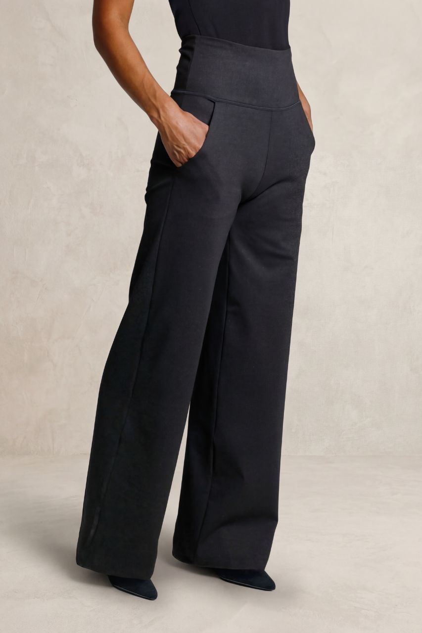 HIGH WAIST WIDE LEG PANT: CHARCOAL PONTE