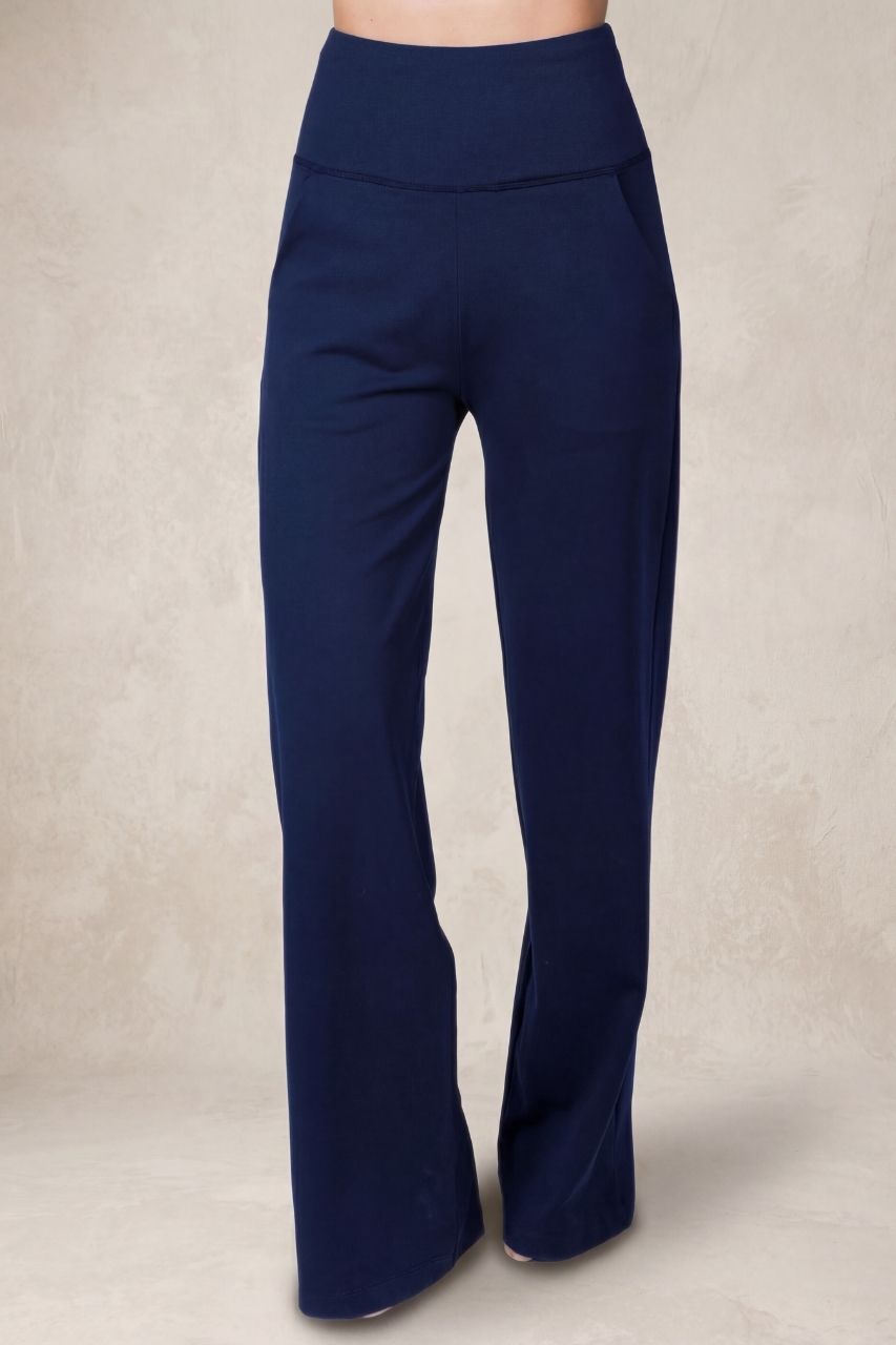 HIGH WAIST WIDE LEG PANT: OXFORD NAVY PONTE