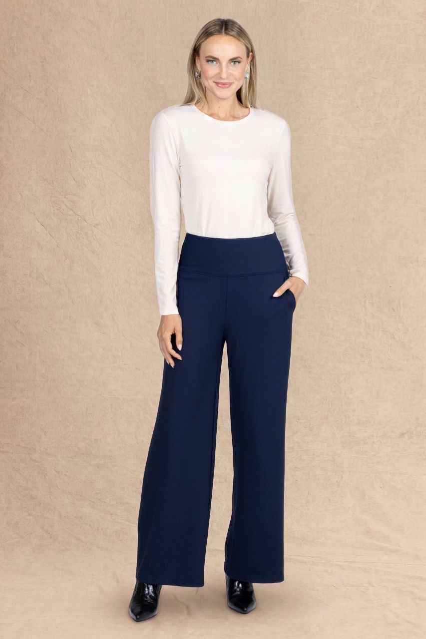 HIGH WAIST WIDE LEG PANT: OXFORD NAVY PONTE