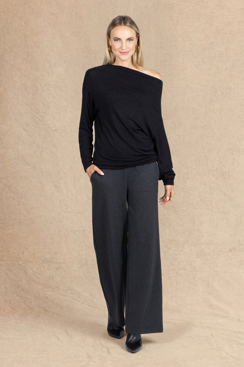 LILIAN DRAPED SWEATER: BLACK
