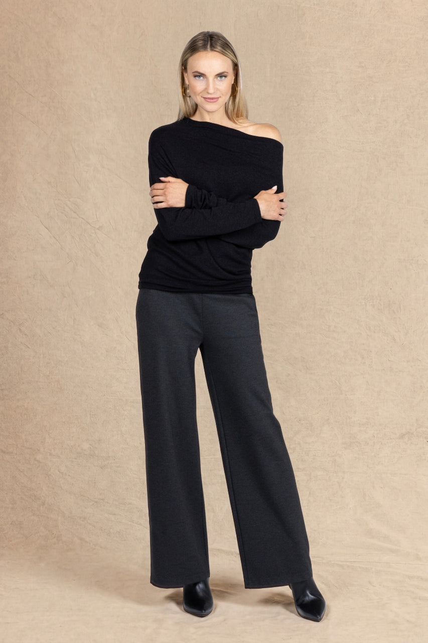 LILIAN DRAPED SWEATER: BLACK