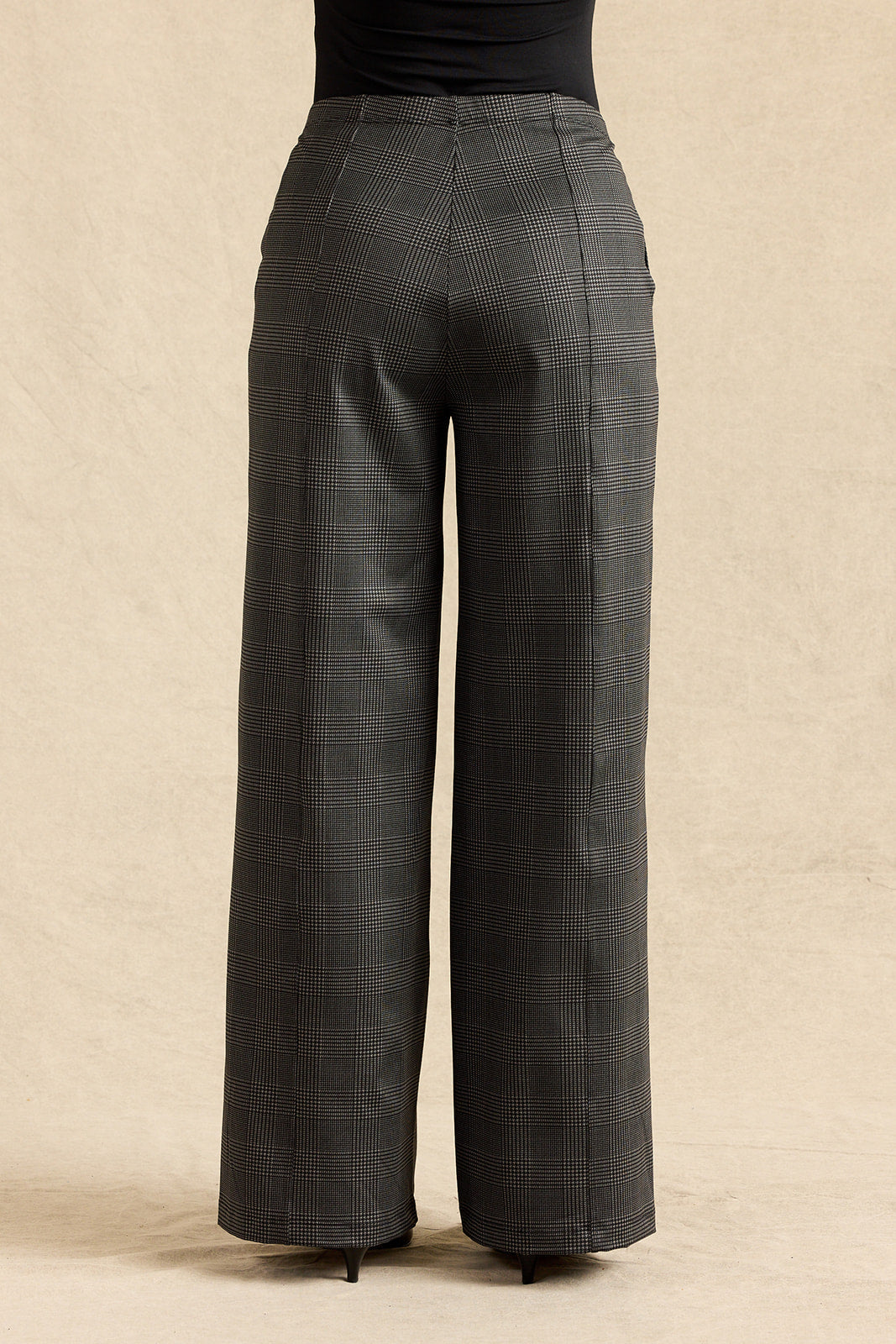 LEAH WIDE LEG PANT: CHARCOAL GLEN PLAID