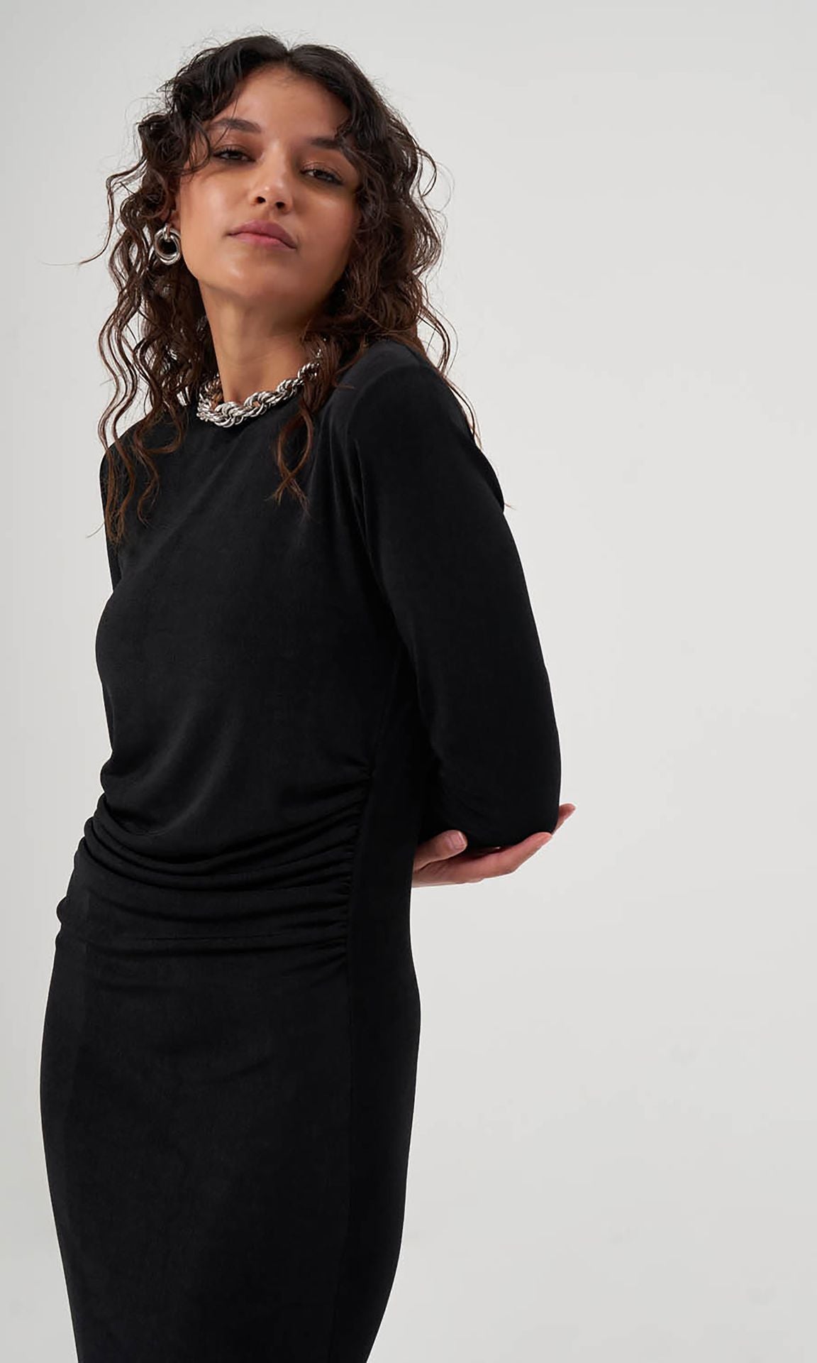 MZL Black Long Sleeved Gathered Dress