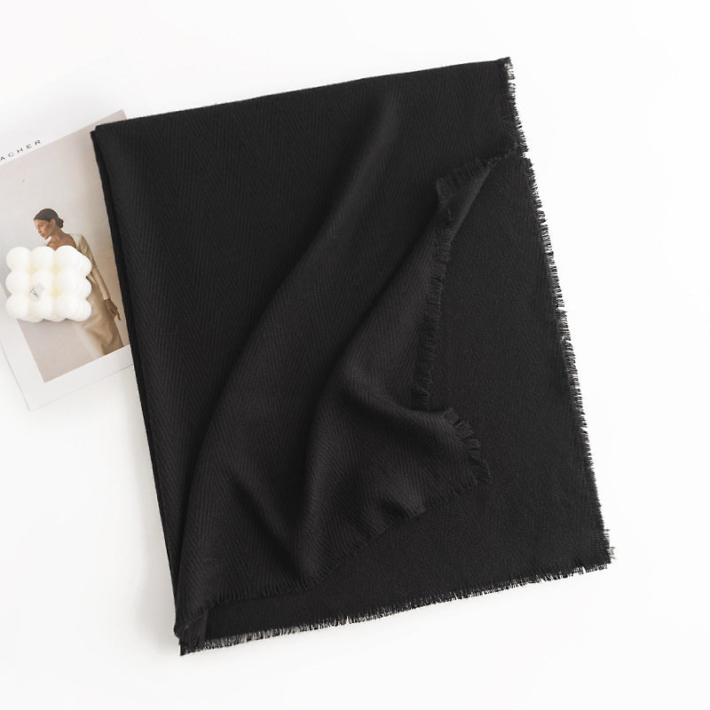Herringbone Faux Cashmere Scarf with Tassel Fringe