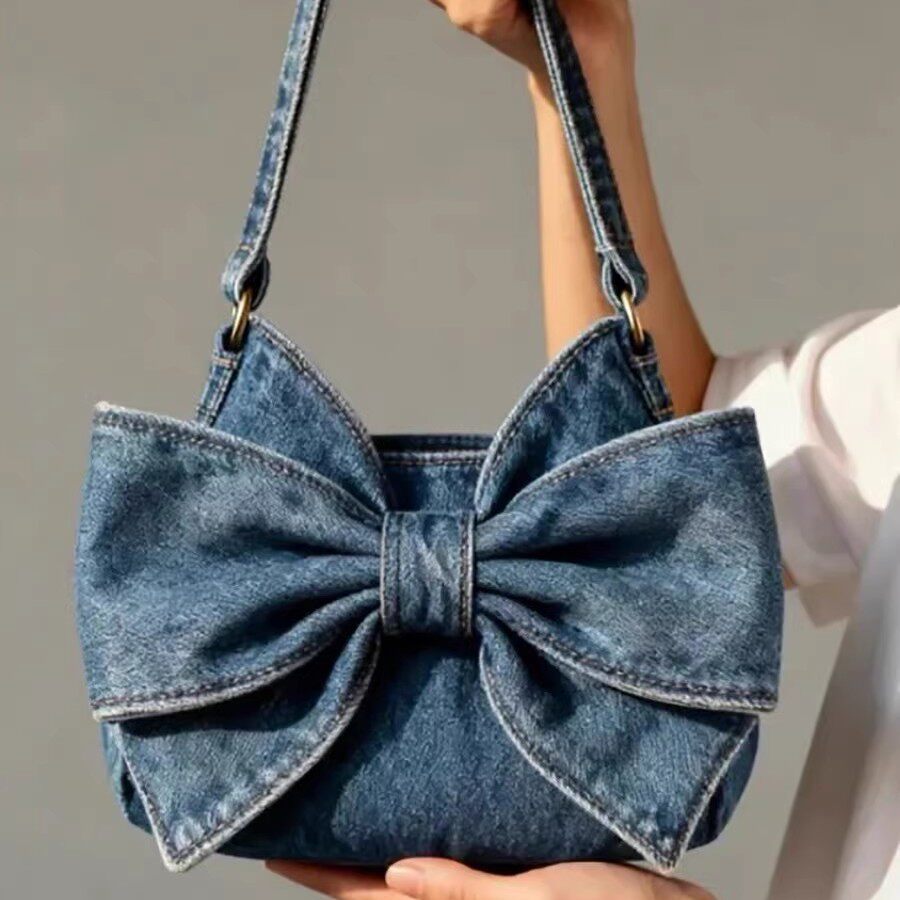 Denim Crossbody Bag With Bow