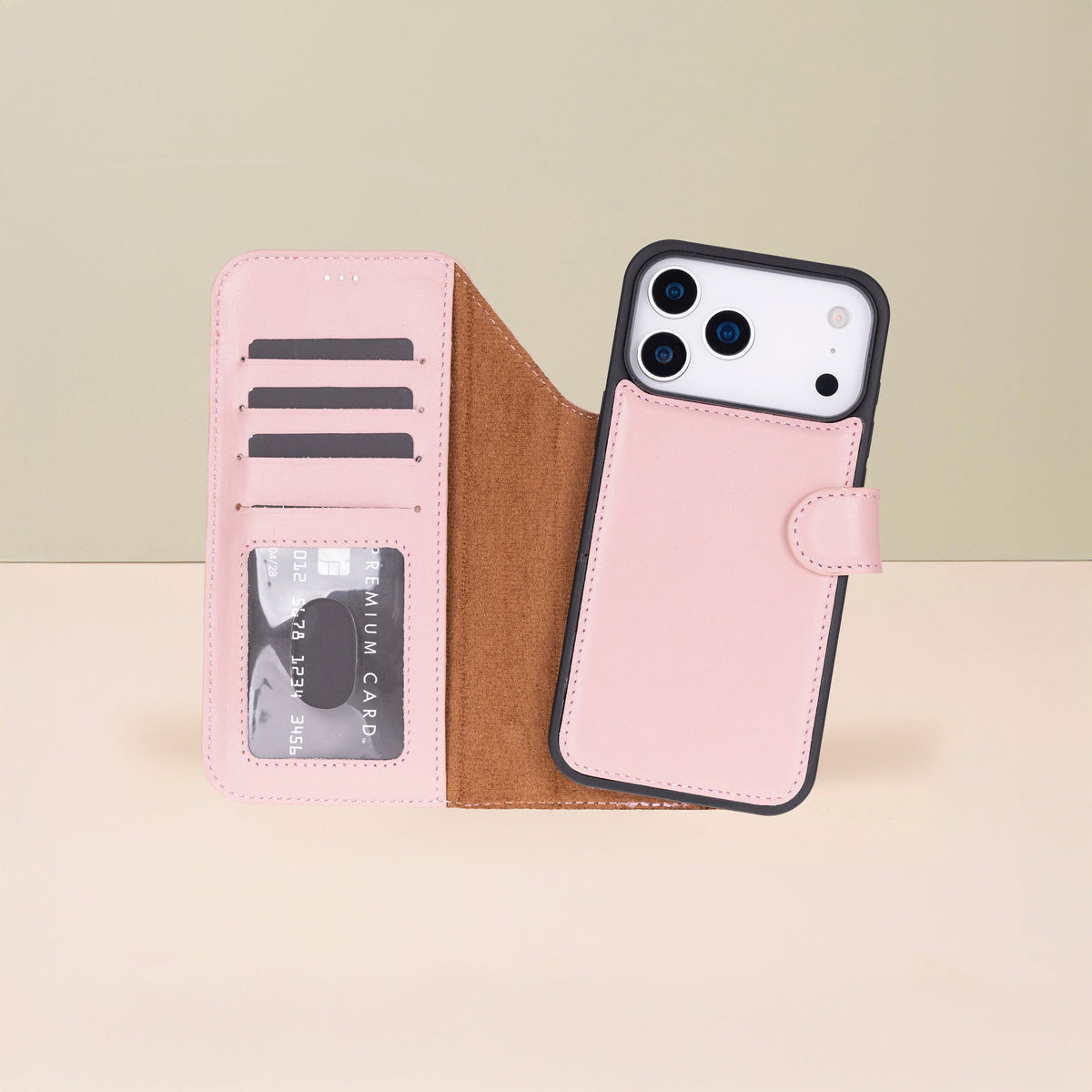 Leather iPhone 18 Pro Wallet Case – Pink - Austin
