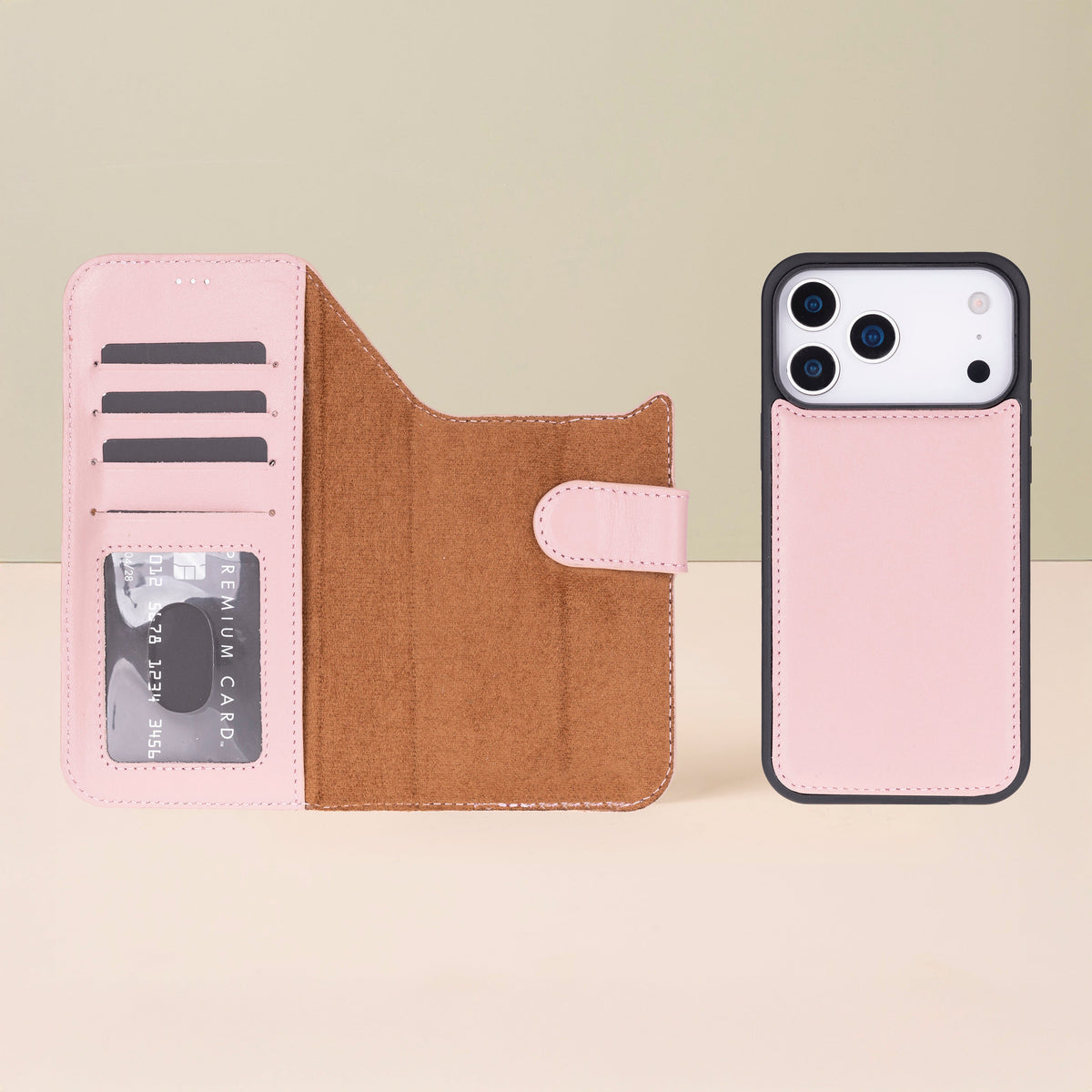 Leather iPhone 18 Pro Wallet Case – Pink - Austin