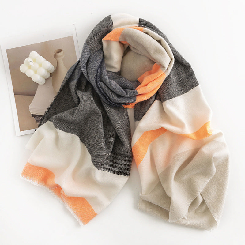 Herringbone Faux Cashmere Scarf with Tassel Fringe