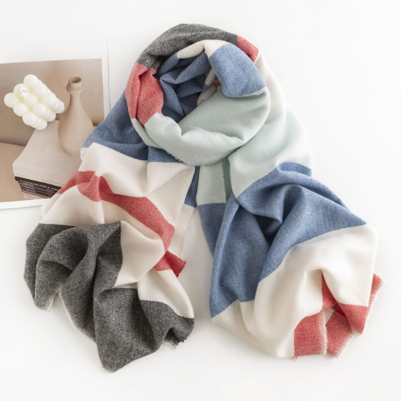 Herringbone Faux Cashmere Scarf with Tassel Fringe