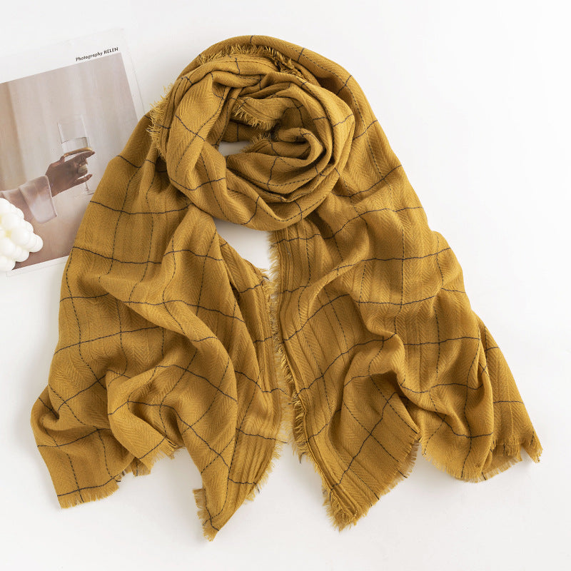 Herringbone Faux Cashmere Scarf with Tassel Fringe