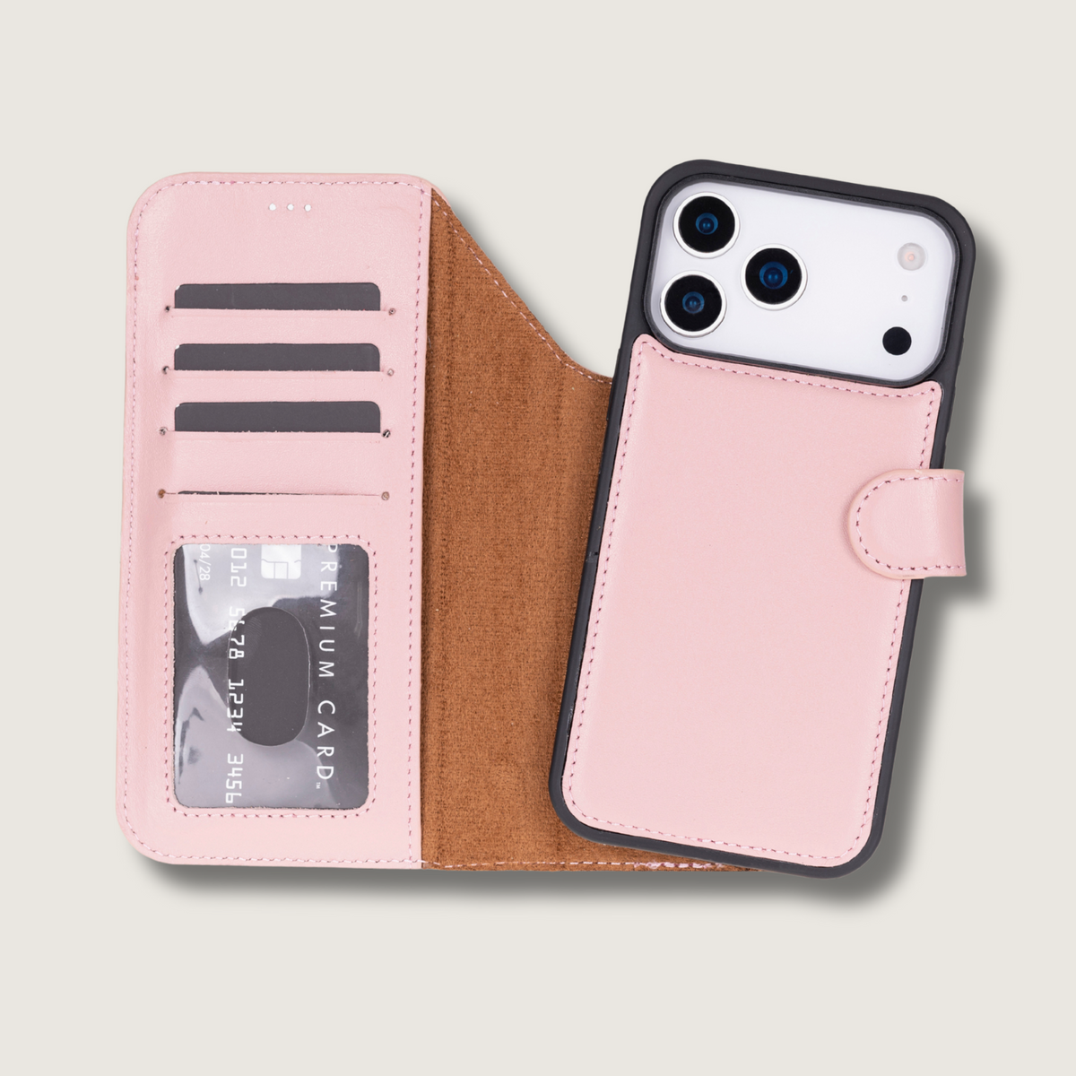 Leather iPhone 18 Pro Wallet Case – Pink - Austin