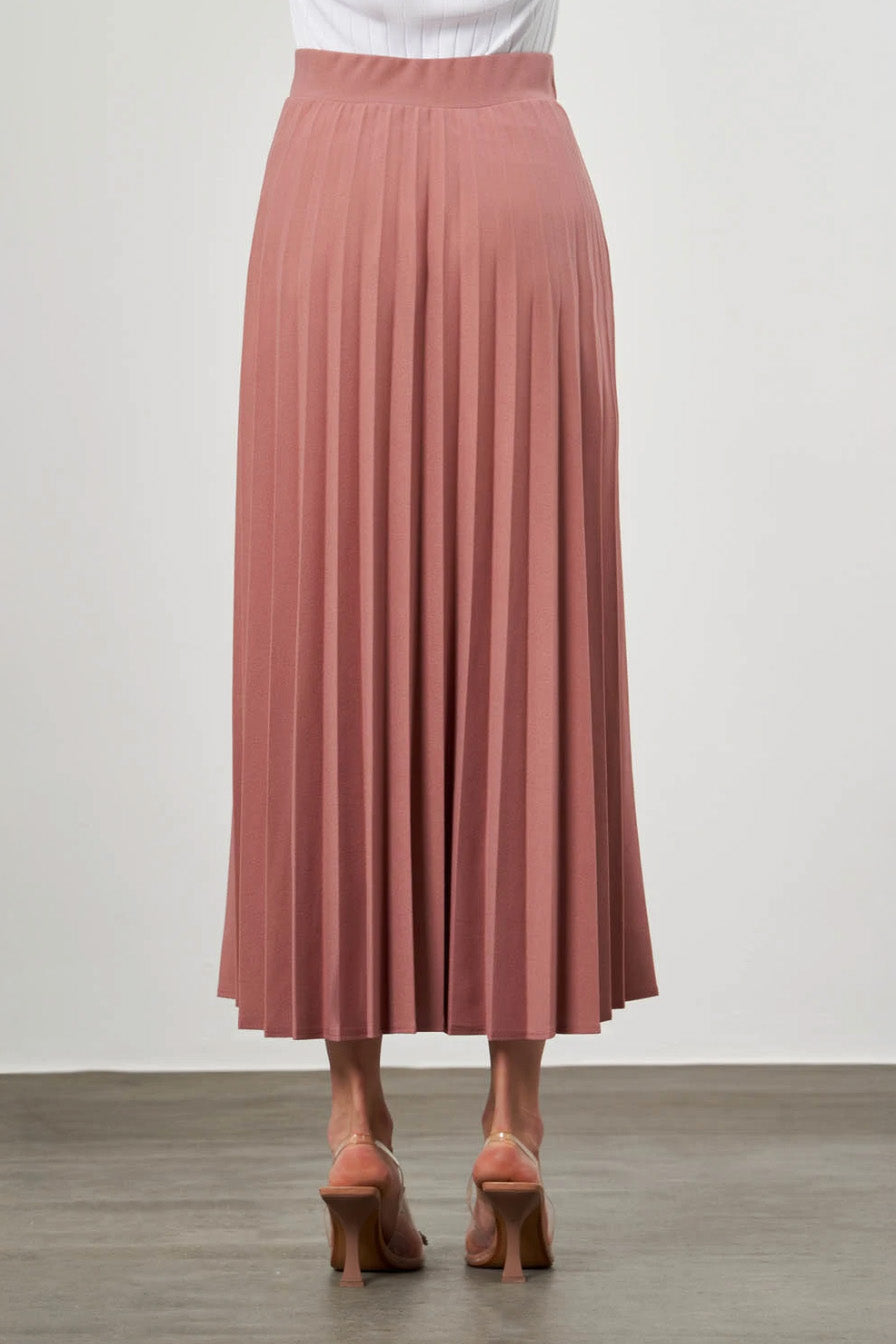 Mizalle Dusty Rosewaisted Pleated Midi Skirt
