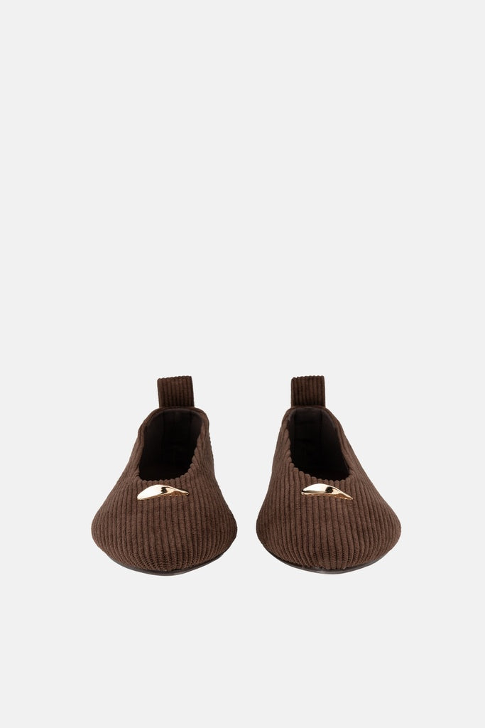 JELAVU Nova Corduroy Pointed-Toe Ballet Flat in Coffee Brown - image 4