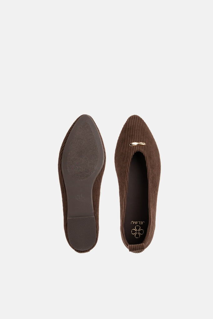 JELAVU Nova Corduroy Pointed-Toe Ballet Flat in Coffee Brown - image 5