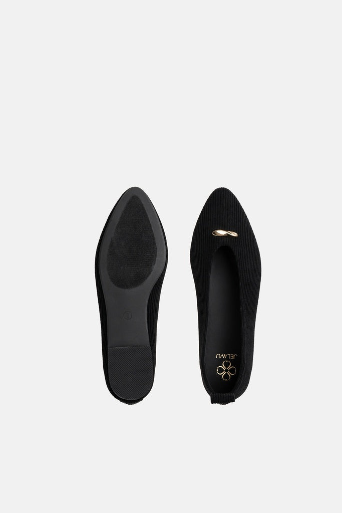 JELAVU Nova Corduroy Pointed-Toe Ballet Flat in Black - image 2