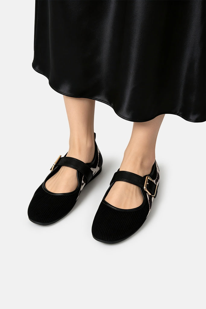 JELAVU Willow Buckle Mary Jane Flat in Black Cow Print - image 3