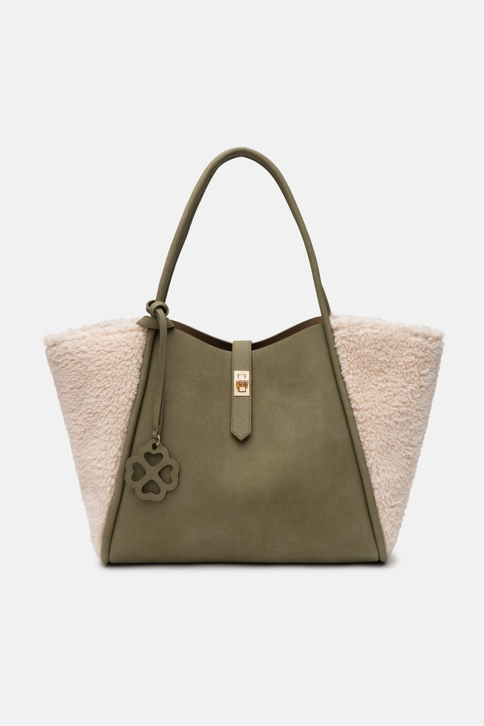 Jelavu Aspenn Faux Shearling Tote Bag in Sage