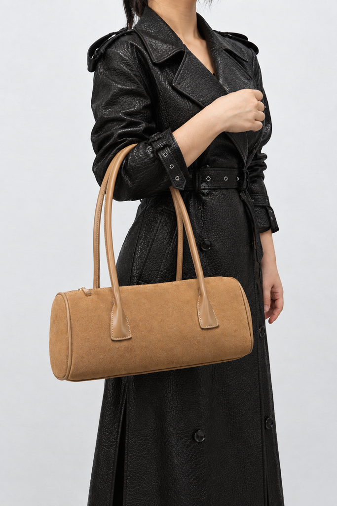 Jelavu Seville Suede Barrel Shoulder Bag in Beige - image 6