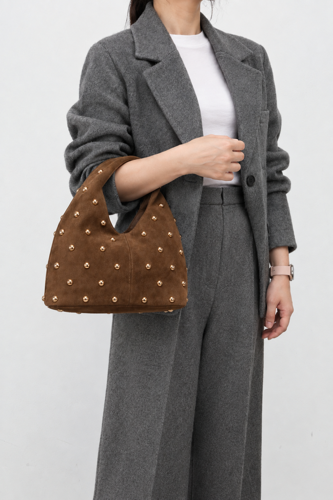 Jelavu Roma Studded Suede Top Handle Bag in Chestnut - image 6