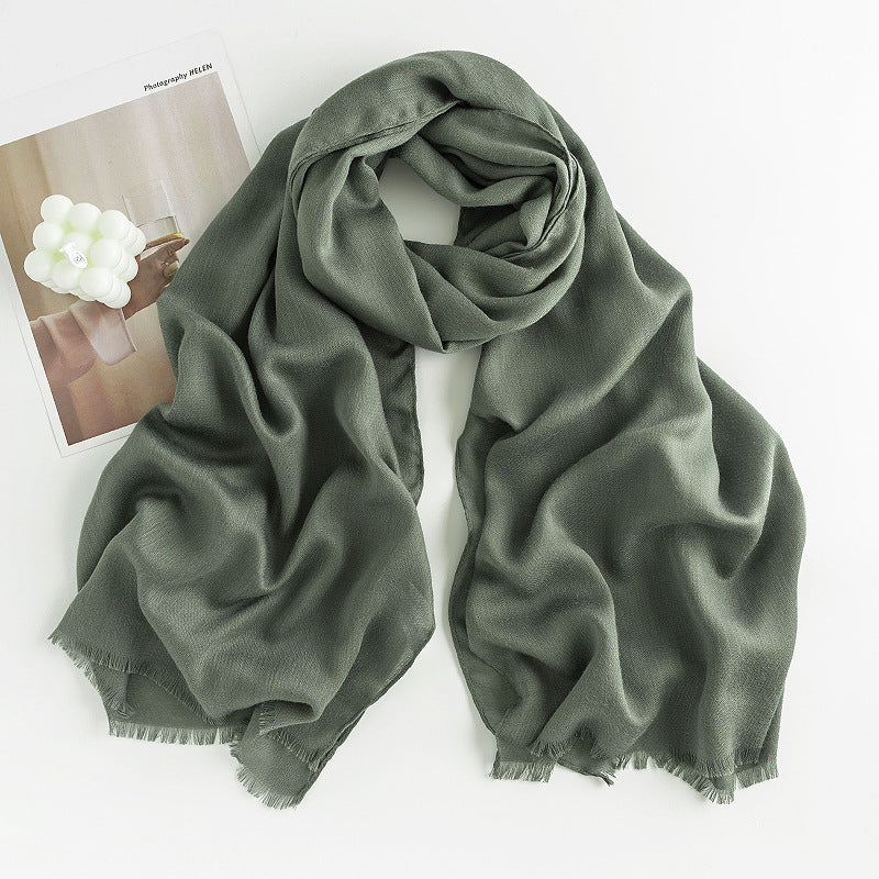 Herringbone Faux Cashmere Scarf with Tassel Fringe