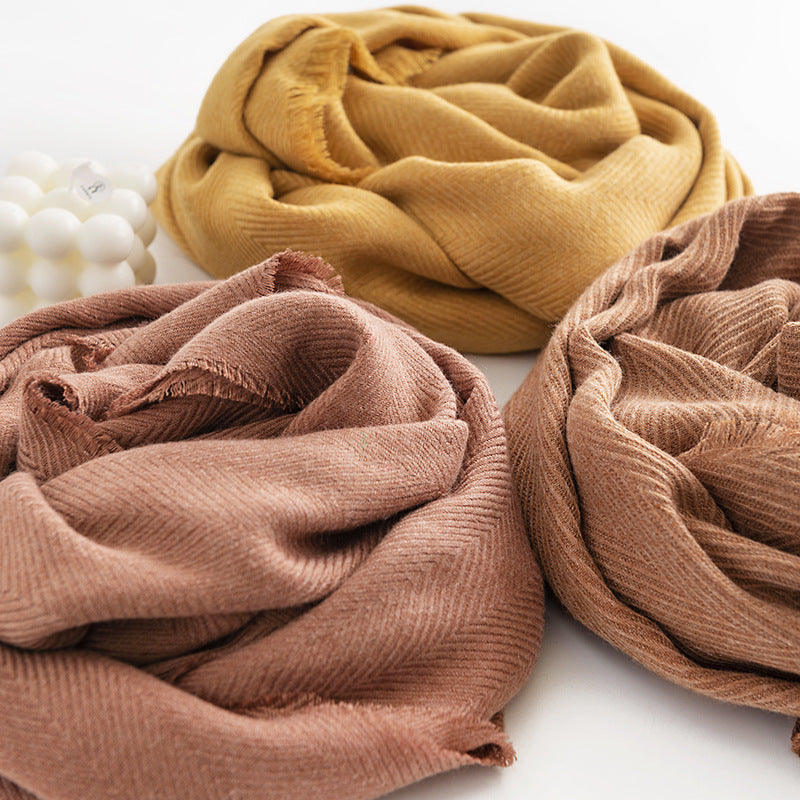Herringbone Faux Cashmere Scarf with Tassel Fringe