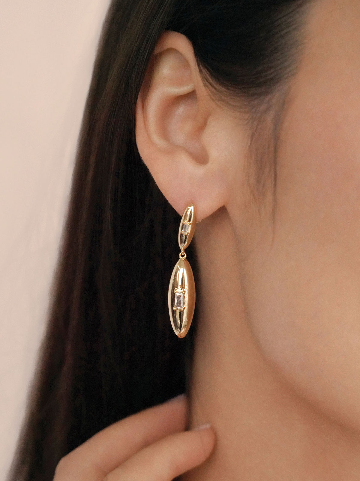 Oval Dome Double Drop Earrings