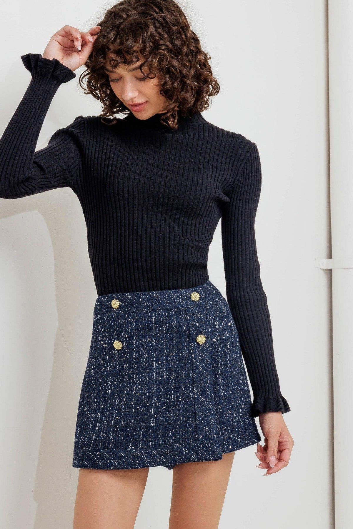 PARISIAN NAVY TWEED SKORT