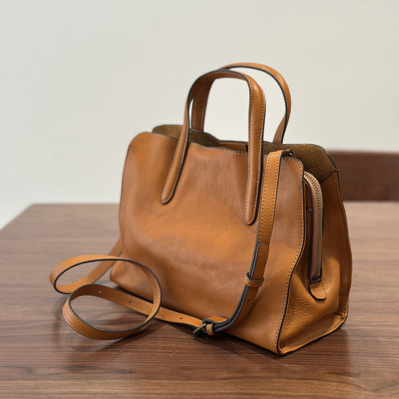 Full Grain Leather Tote Bag Casual Leather Shoulder Bag Stylish Women Leather Handbag Gift for Her