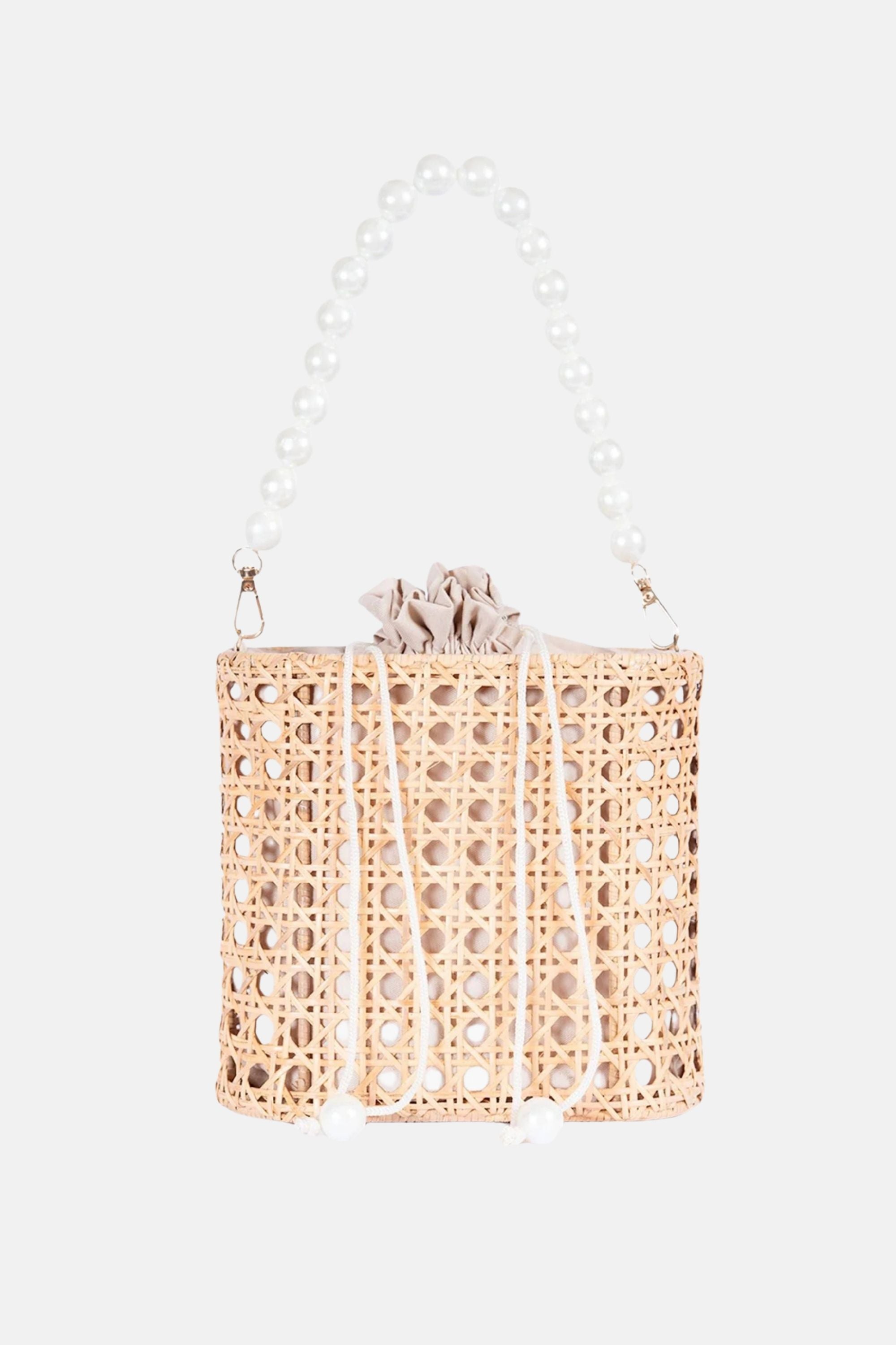 Jelavu - Amalfi Small Cane Satchel - Natural / Pearl Top Handle