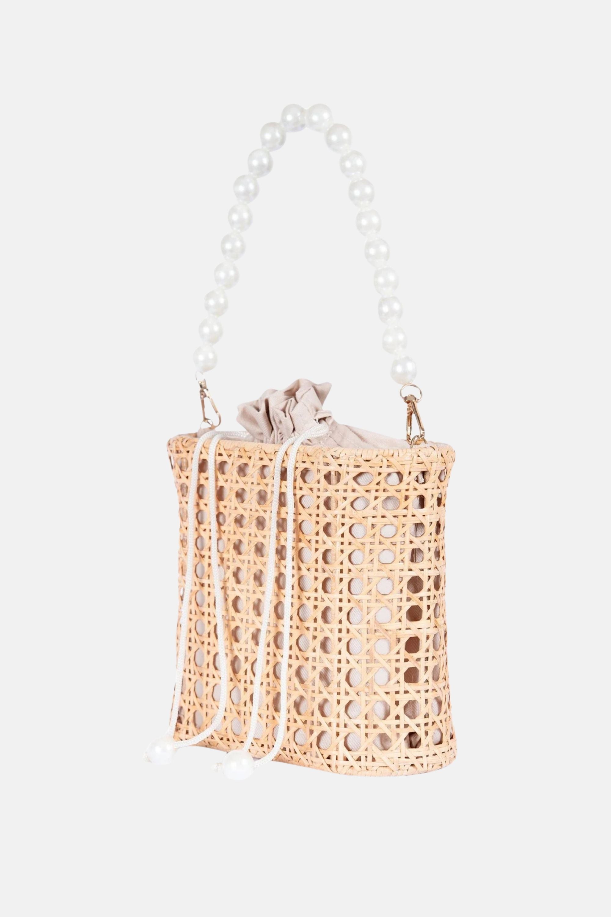 Jelavu - Amalfi Small Cane Satchel - Natural / Pearl Top Handle