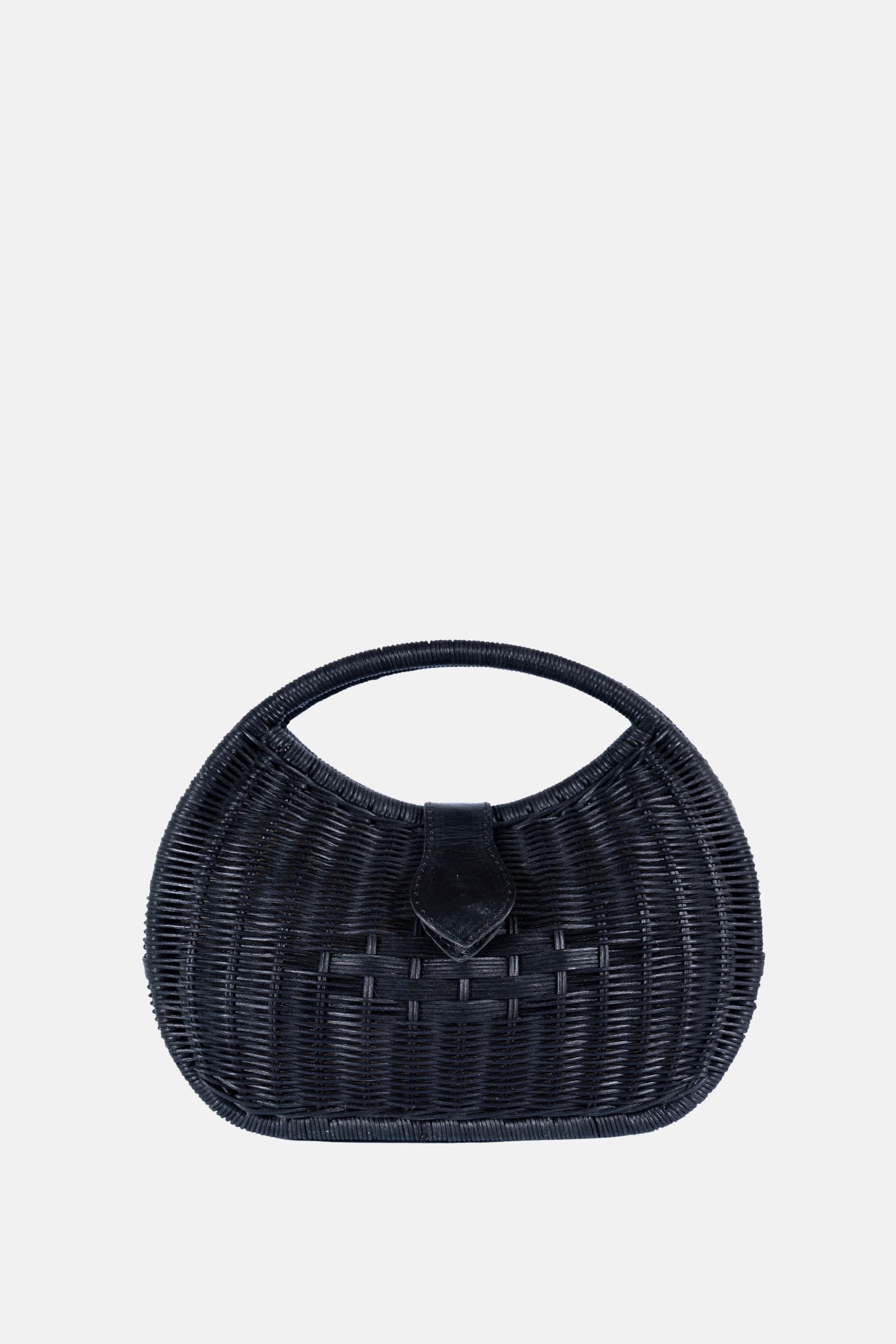 Jelavu - Artemis Top Handle Medium Satchel - Black Rattan / Black Leather