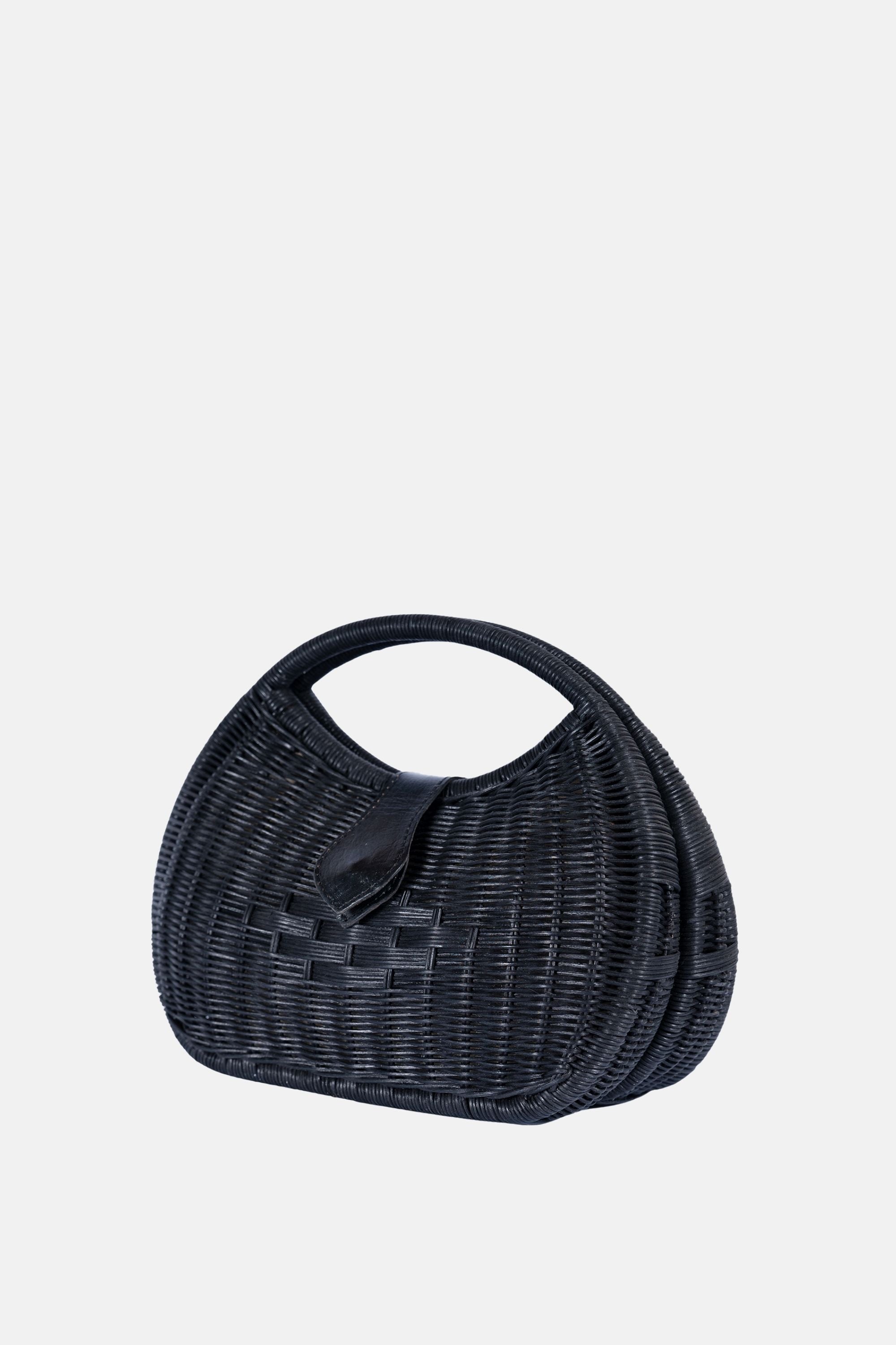 Jelavu - Artemis Top Handle Medium Satchel - Black Rattan / Black Leather