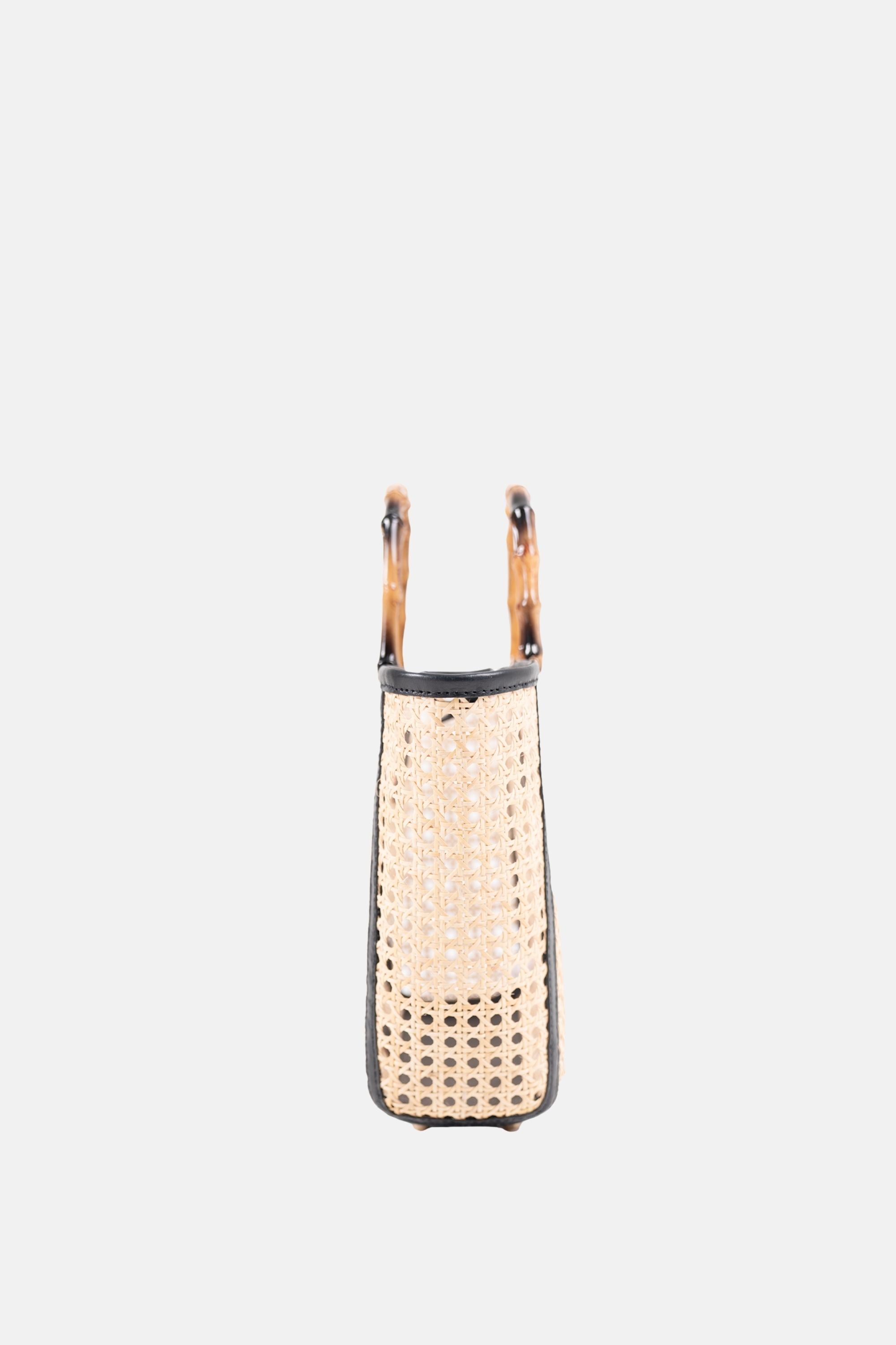 Bristol Medium Cane Tote with Bamboo Handle- Black Leather