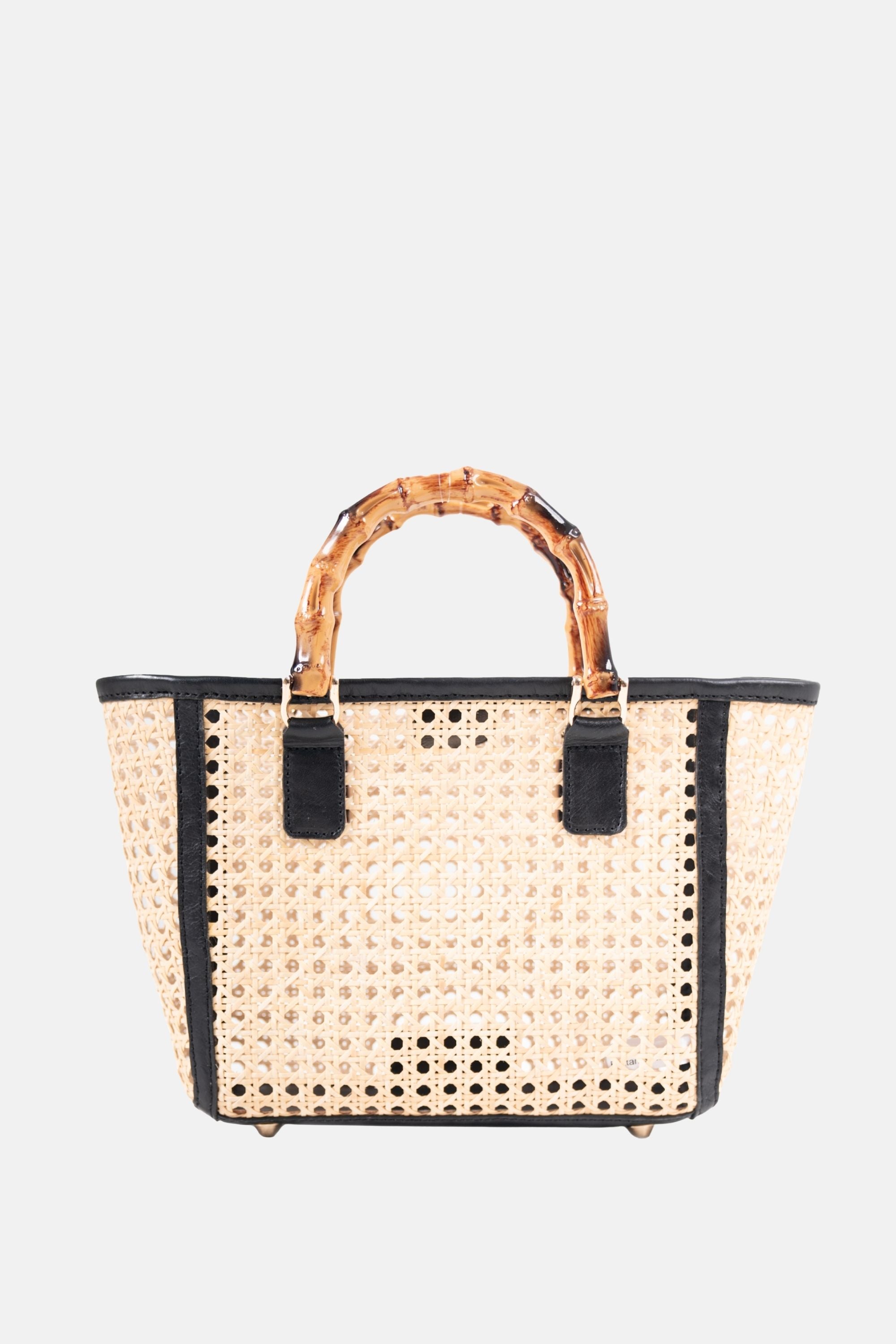 Bristol Medium Cane Tote with Bamboo Handle- Black Leather