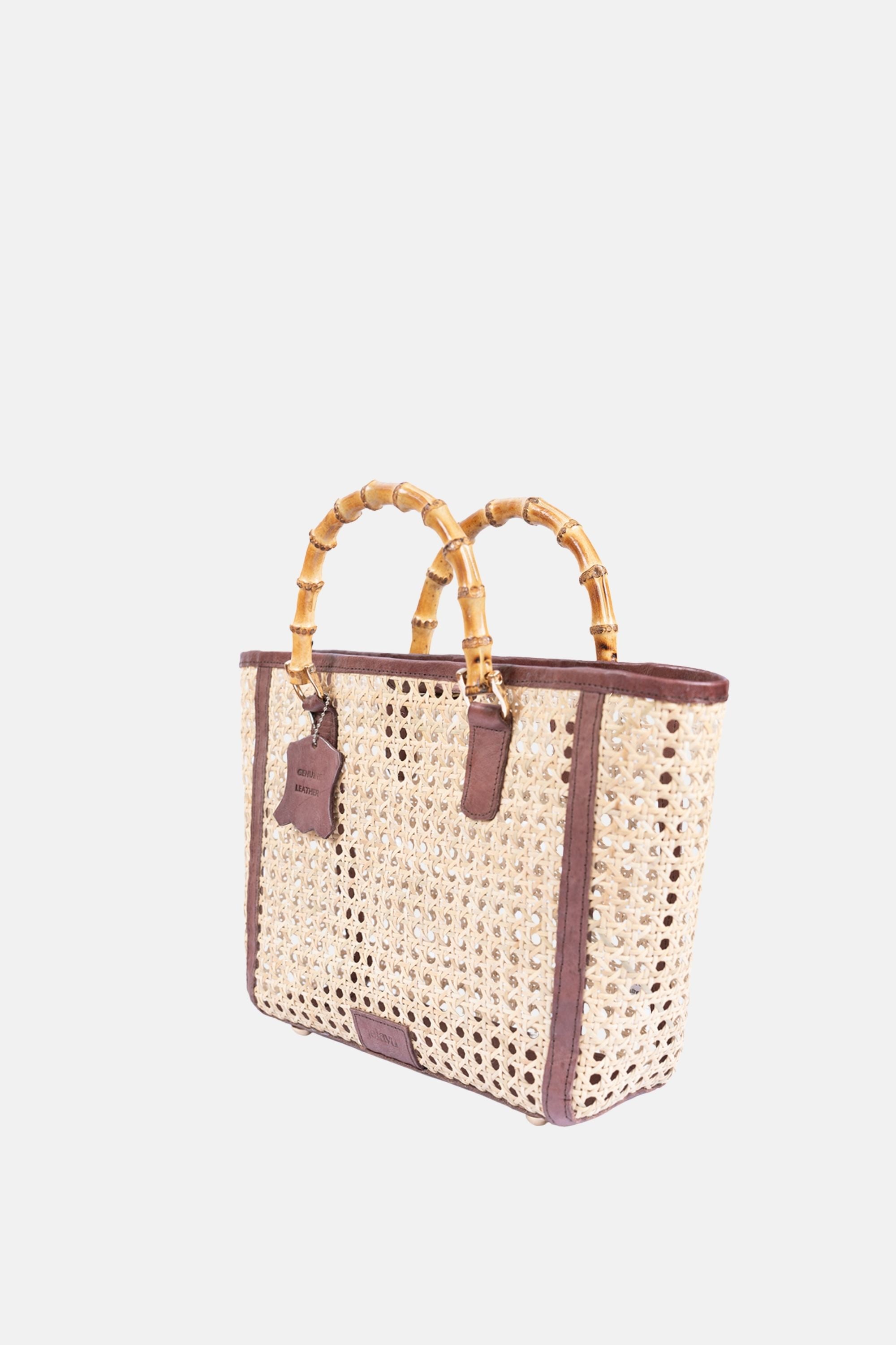 Jelavu - Bristol Medium Cane Tote with Bamboo Handle- Chocolate Leather