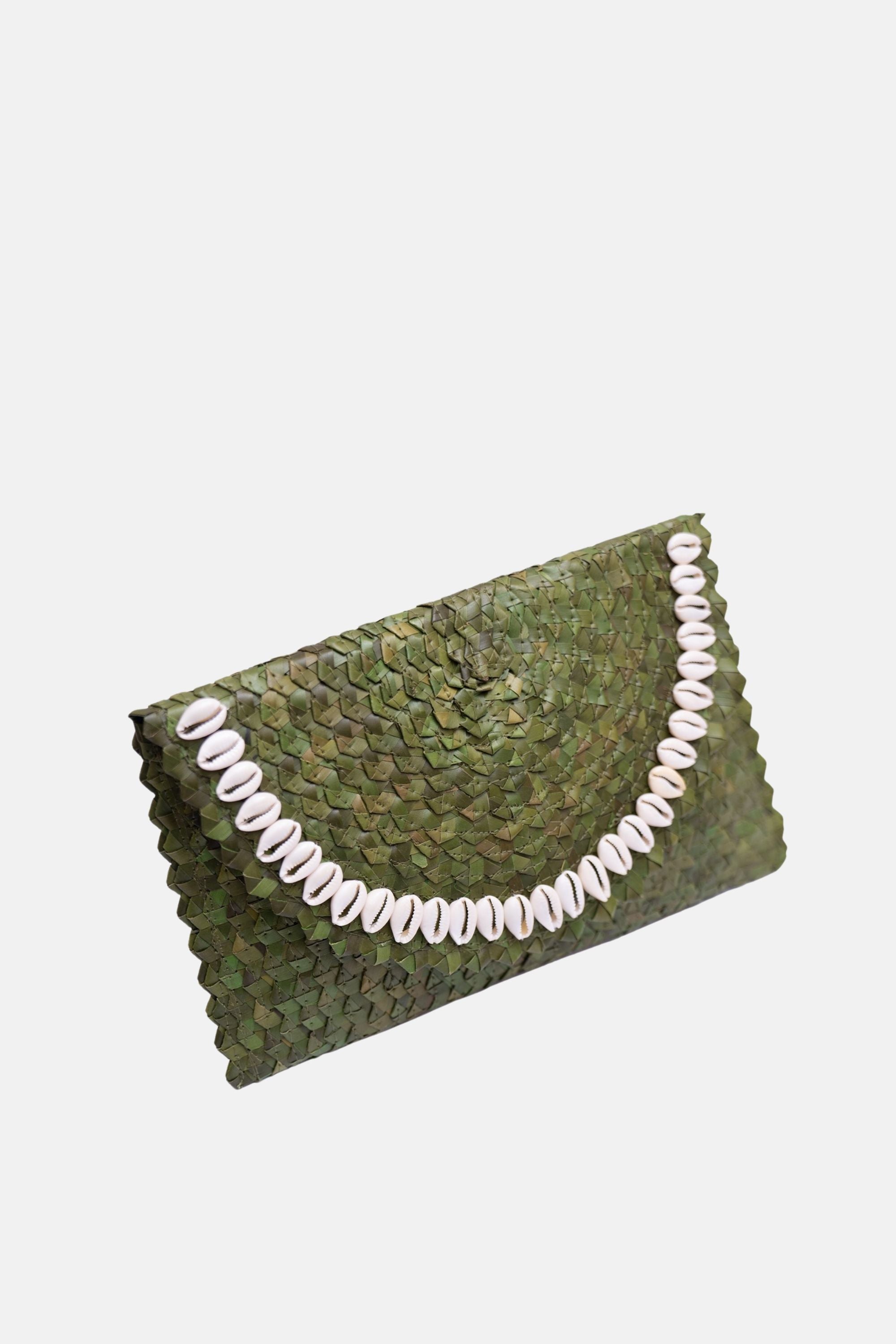 Jelavu - Coco Natural Shell Small Clutch - Moss Green