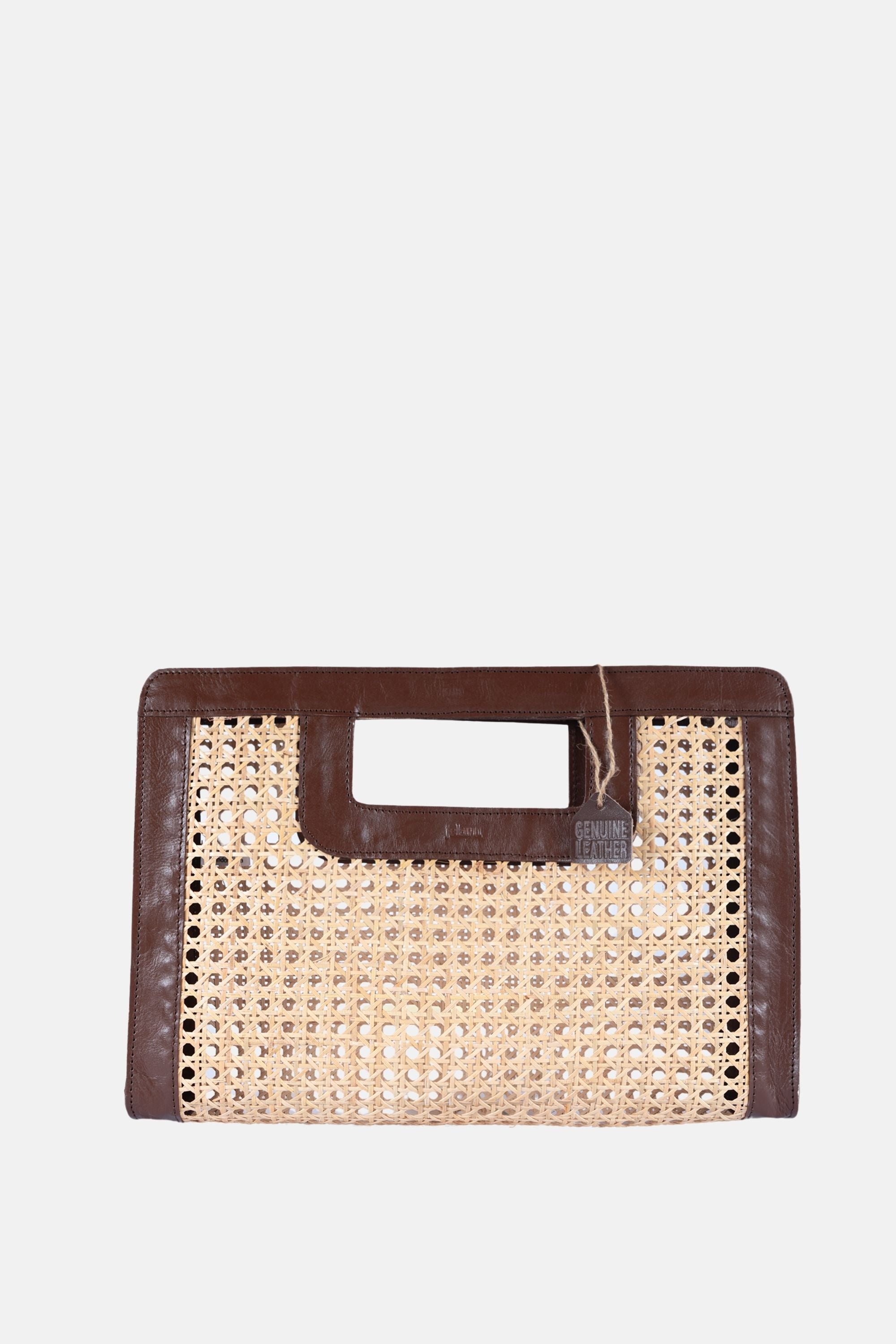 Jelavu - Delmar Cane Clutch - Chocolate Leather