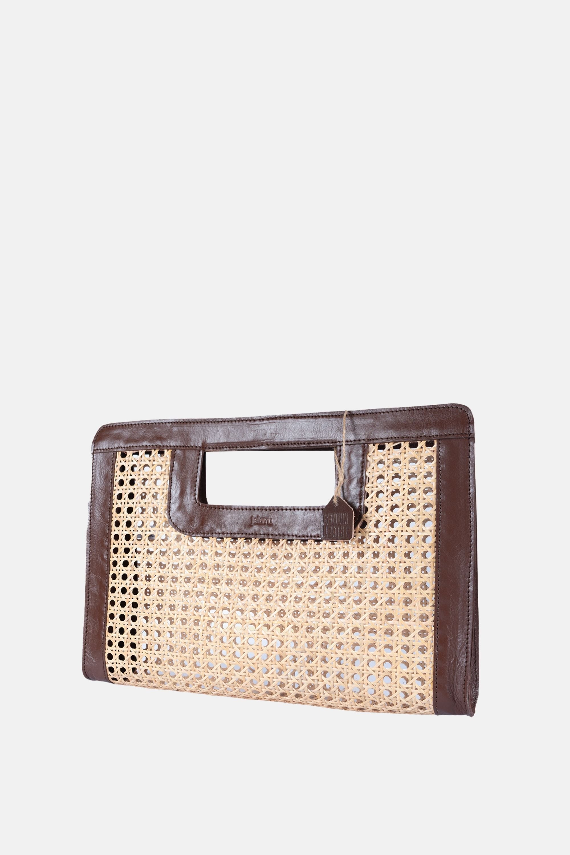 Jelavu - Delmar Cane Clutch - Chocolate Leather