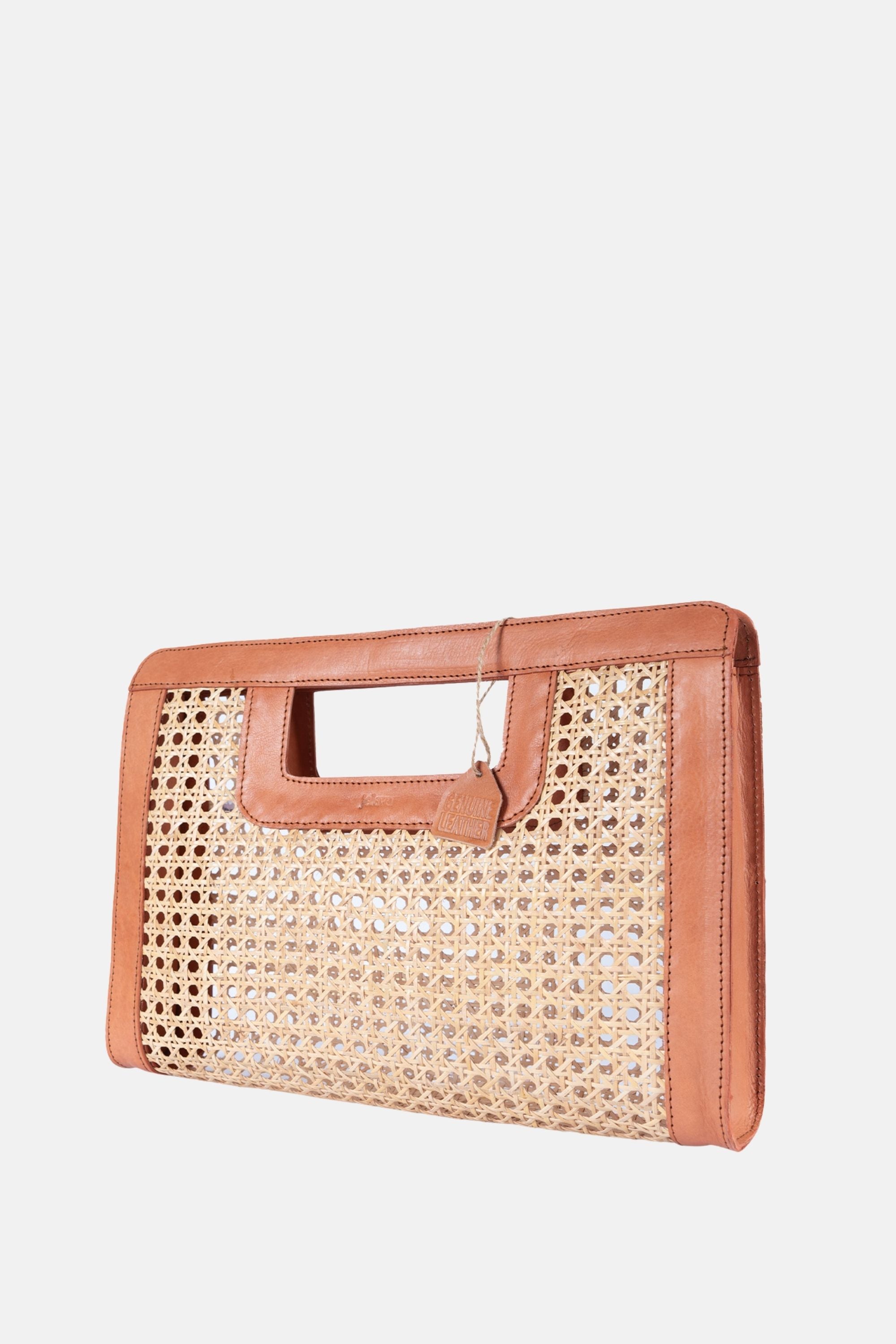Jelavu - Delmar Cane Clutch - Tan Leather