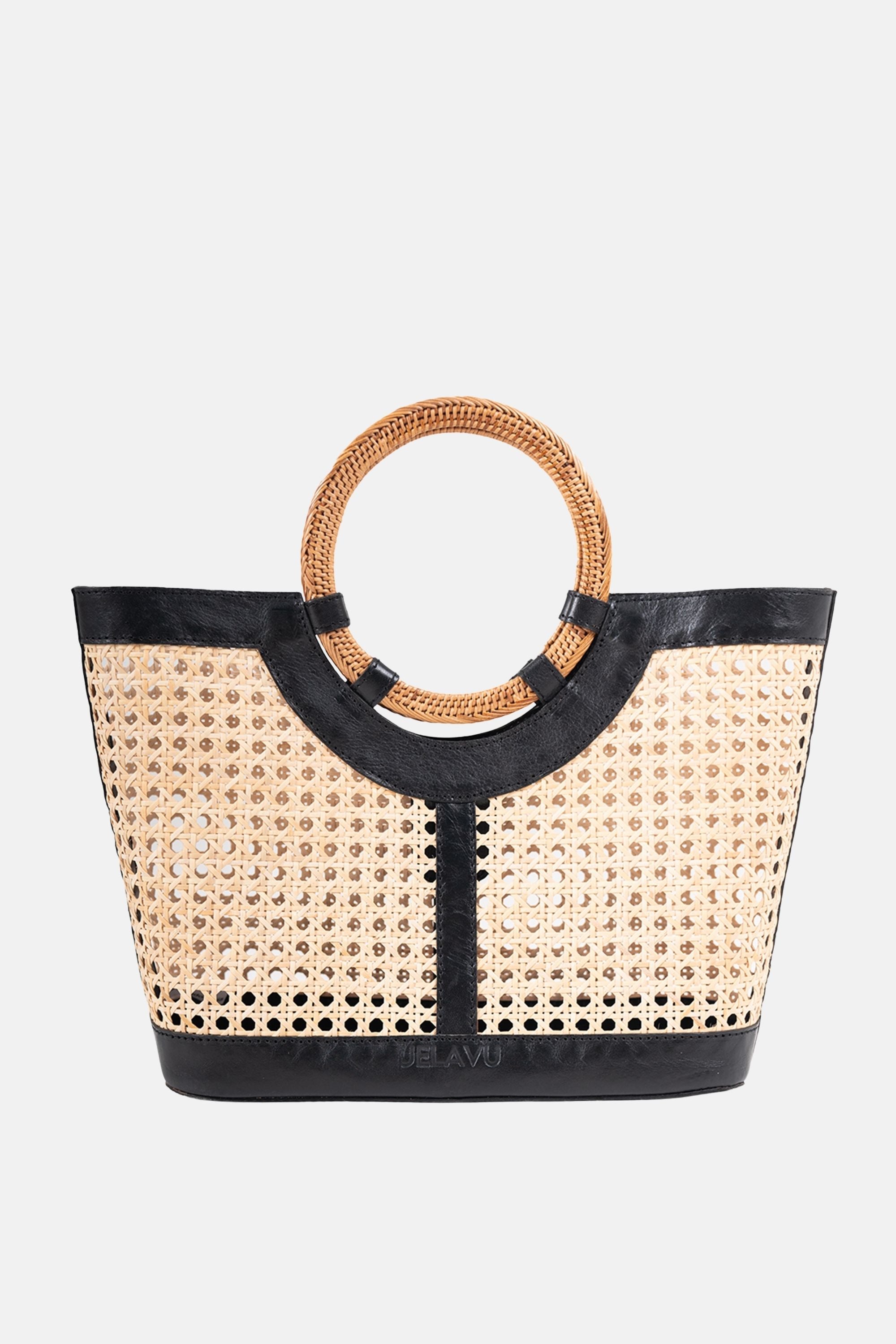 Jelavu - Hilton Round Handle Cane Large Satchel - Black Leather