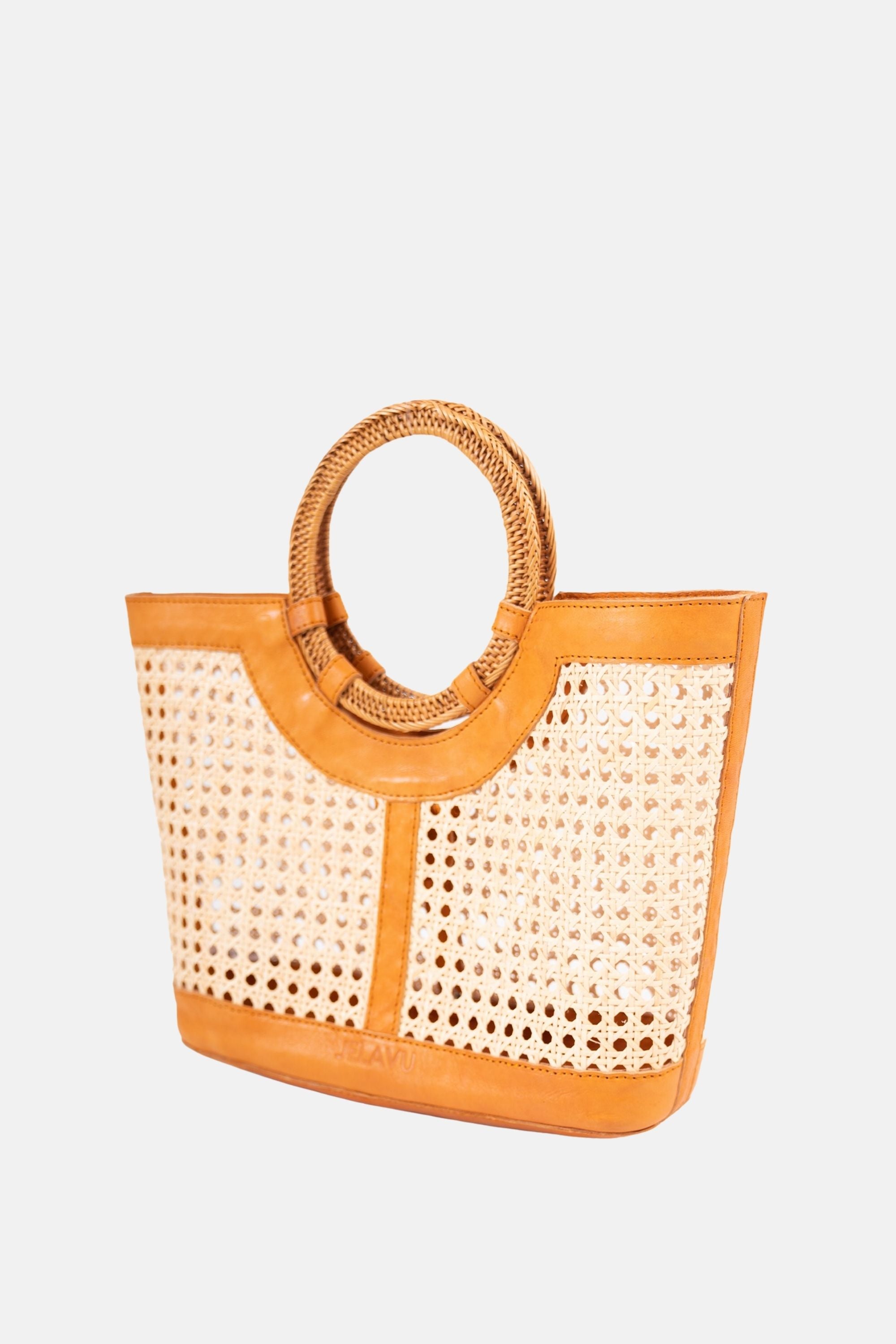 Jelavu - Hilton Round Handle Cane Large Satchel - Tan Leather