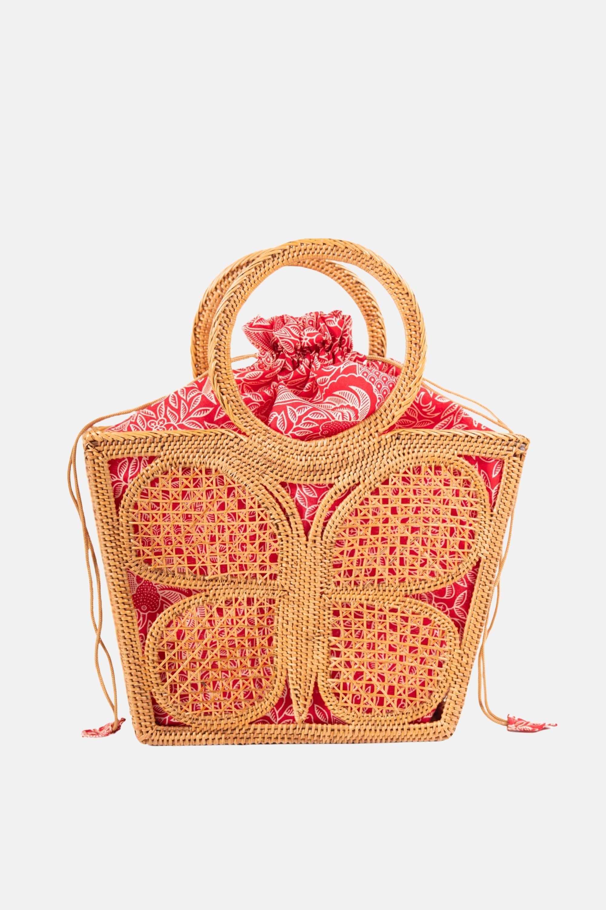Jelavu - Mariposa Medium Satchel - Natural Rattan / Red