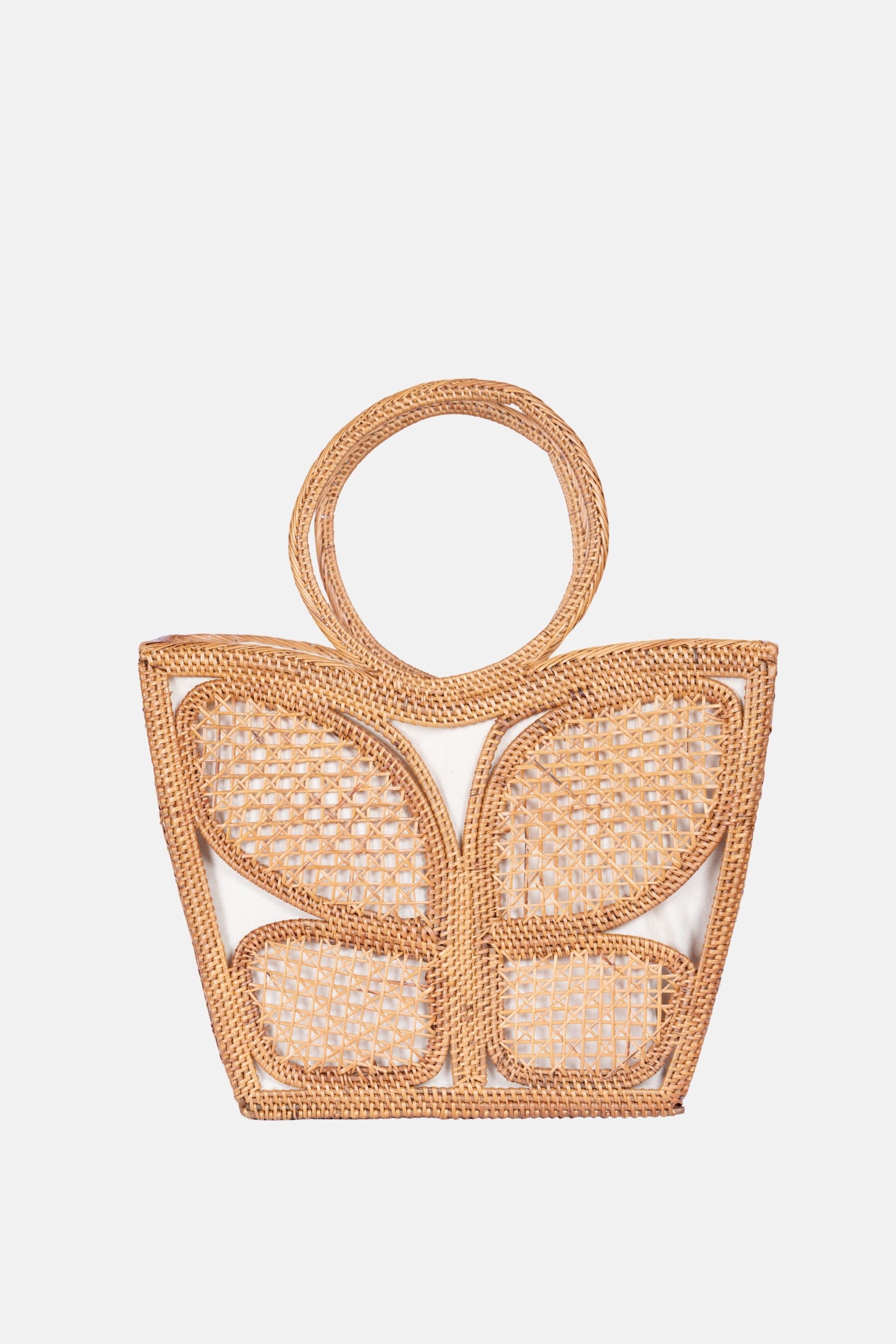 Jelavu - Mariposa Medium Satchel - Natural Rattan / Ivory