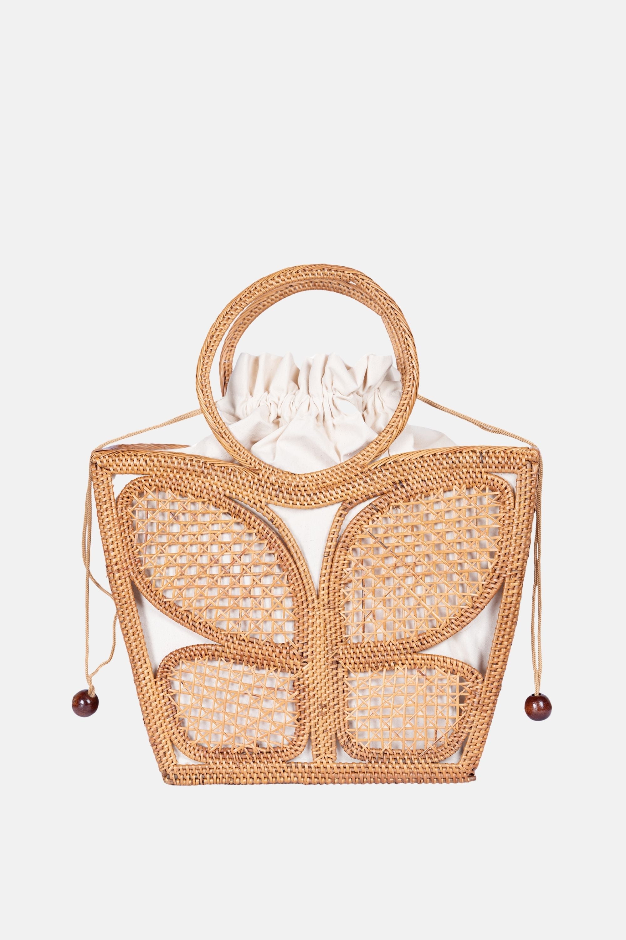 Jelavu - Mariposa Medium Satchel - Natural Rattan / Ivory