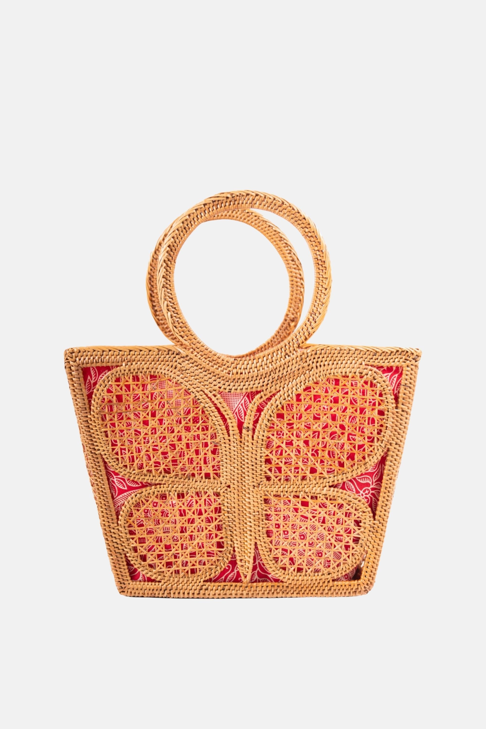 Jelavu - Mariposa Medium Satchel - Natural Rattan / Red