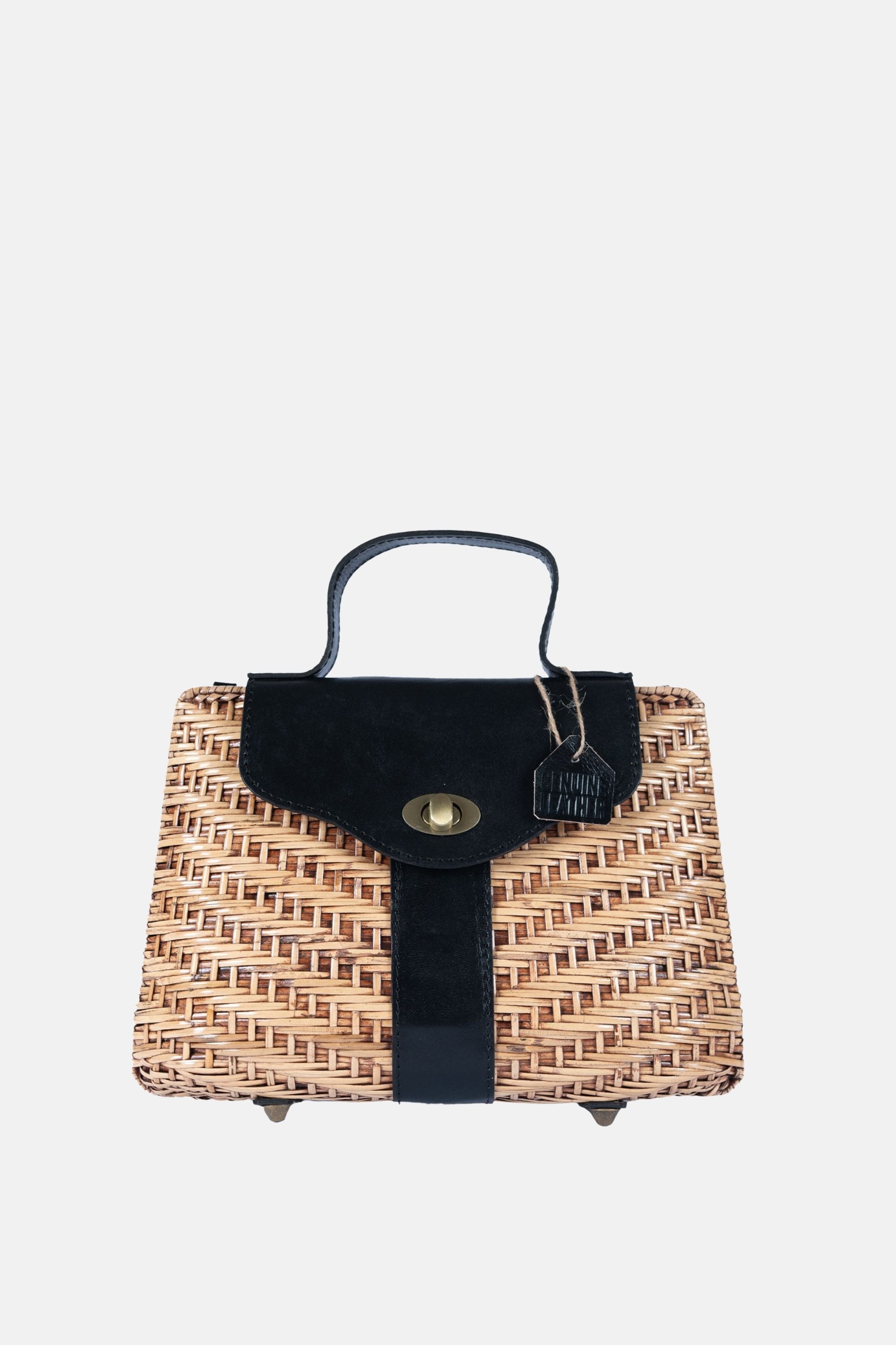 Jelavu - Nori - Top Handle Rattan Medium Crossbody - Black Leather